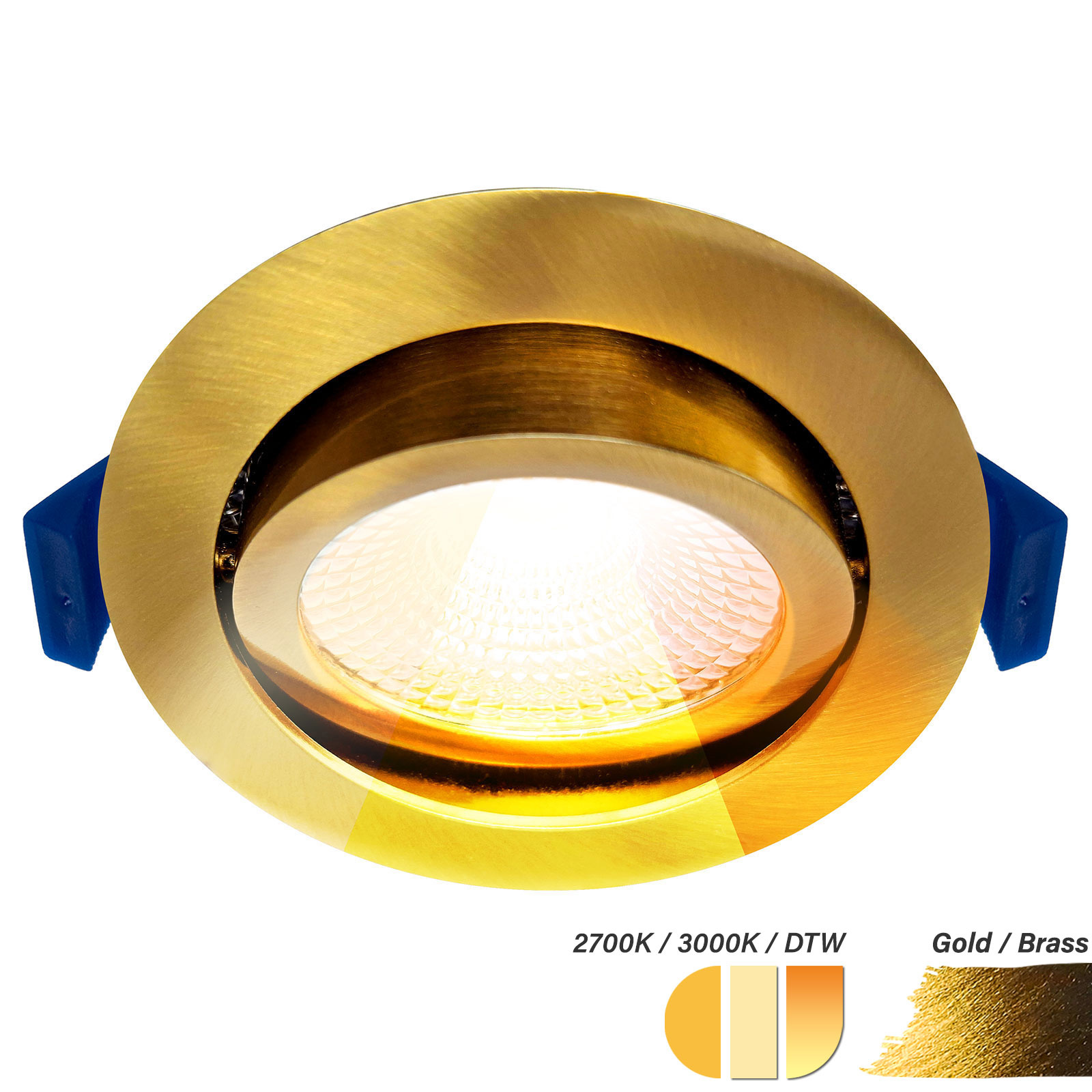 ED-10095 Led recessed spotlight small recessed depth IP54, CCT 2700K/3000K/DTW, round, gold/brass, 75mm