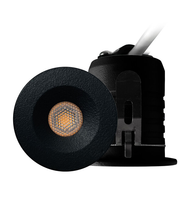 ED-10106 Spot encastré miniature à LED, IP67, blanc chaud, rond, noir, 28mm