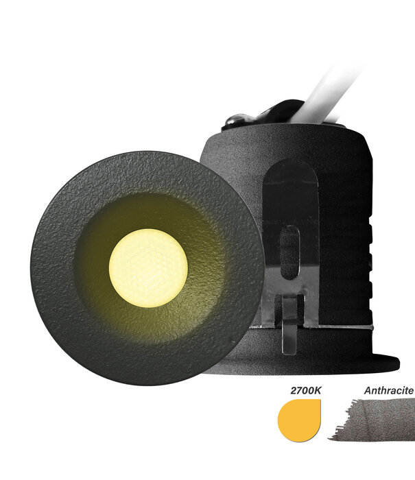 ED-10107 Mini spot encastré à LED, IP67, blanc chaud, rond, anthracite, 28mm