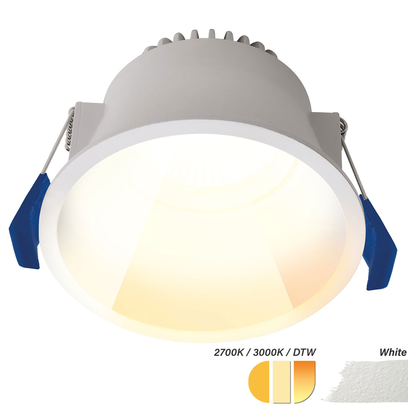 ED-10096 Led recessed downlight deepened IP54, CCT 2700K/3000K/DTW, round, white, 90mm