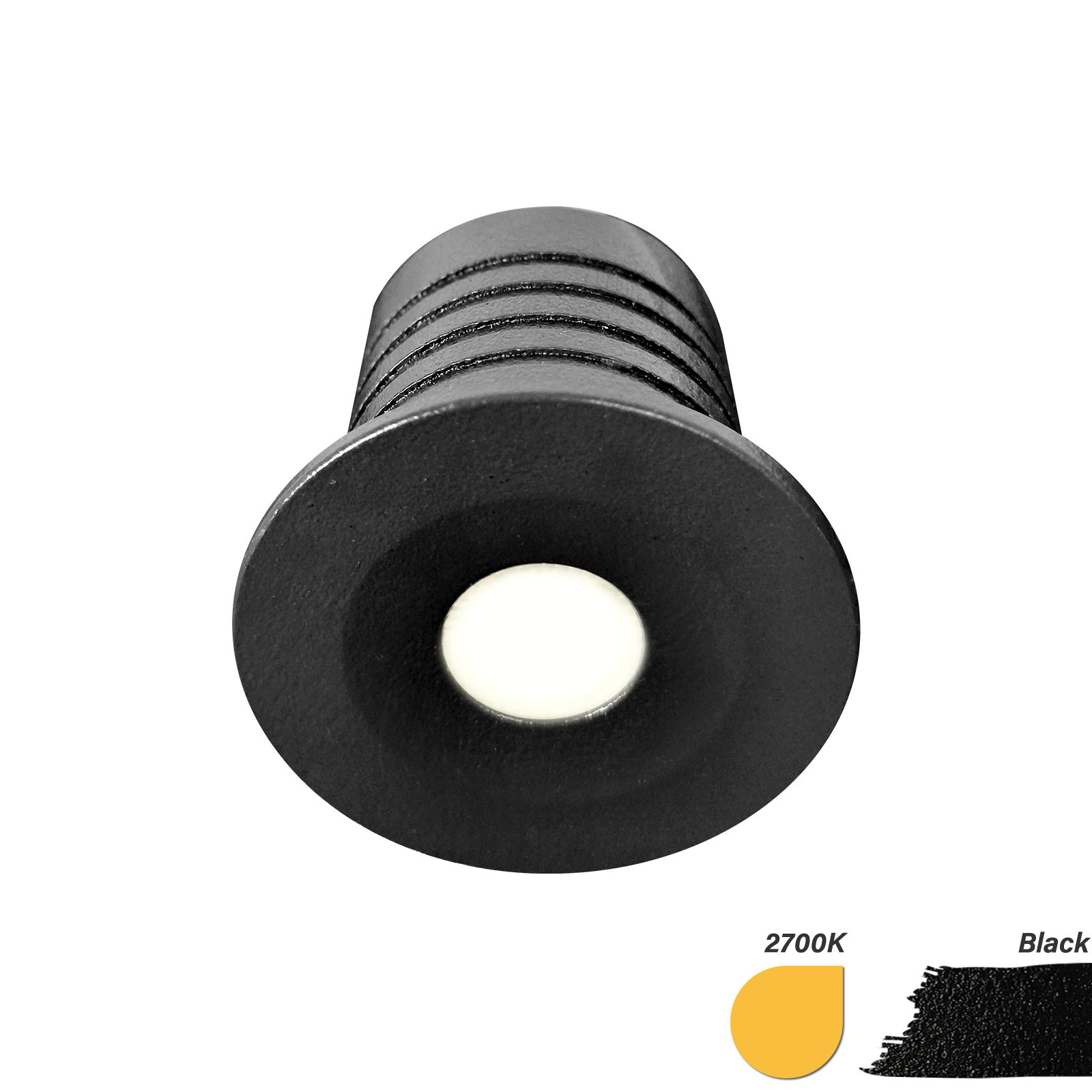 ED-10106 Spot encastré miniature à LED, IP67, blanc chaud, rond, noir, 28mm