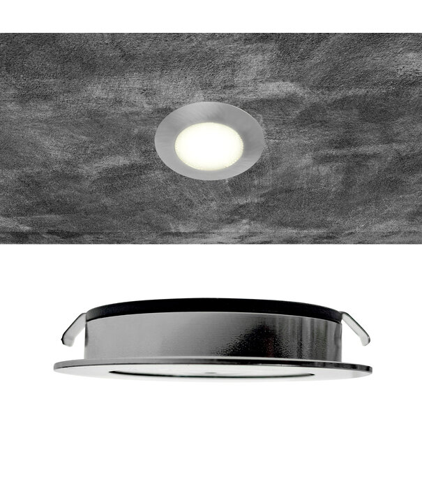 ED-10045 Led-Möbelstrahler, kleine Einbautiefe IP54 warmweiß, rund, gebürstetes Nickel, 55mm