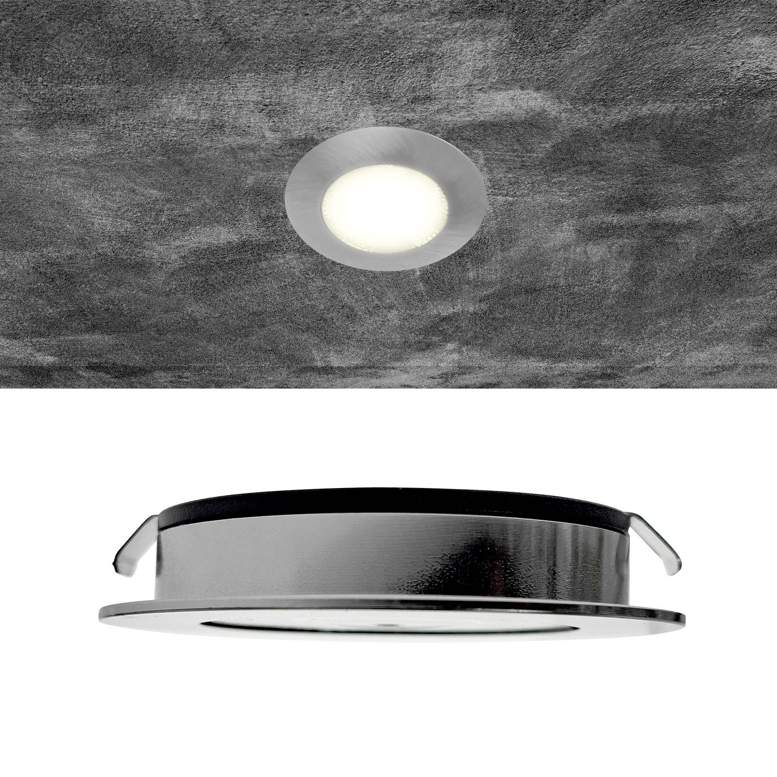 ED-10045 Led meubelspot kleine inbouwdiepte IP54 warm wit, rond, geb. nikkel, 55mm