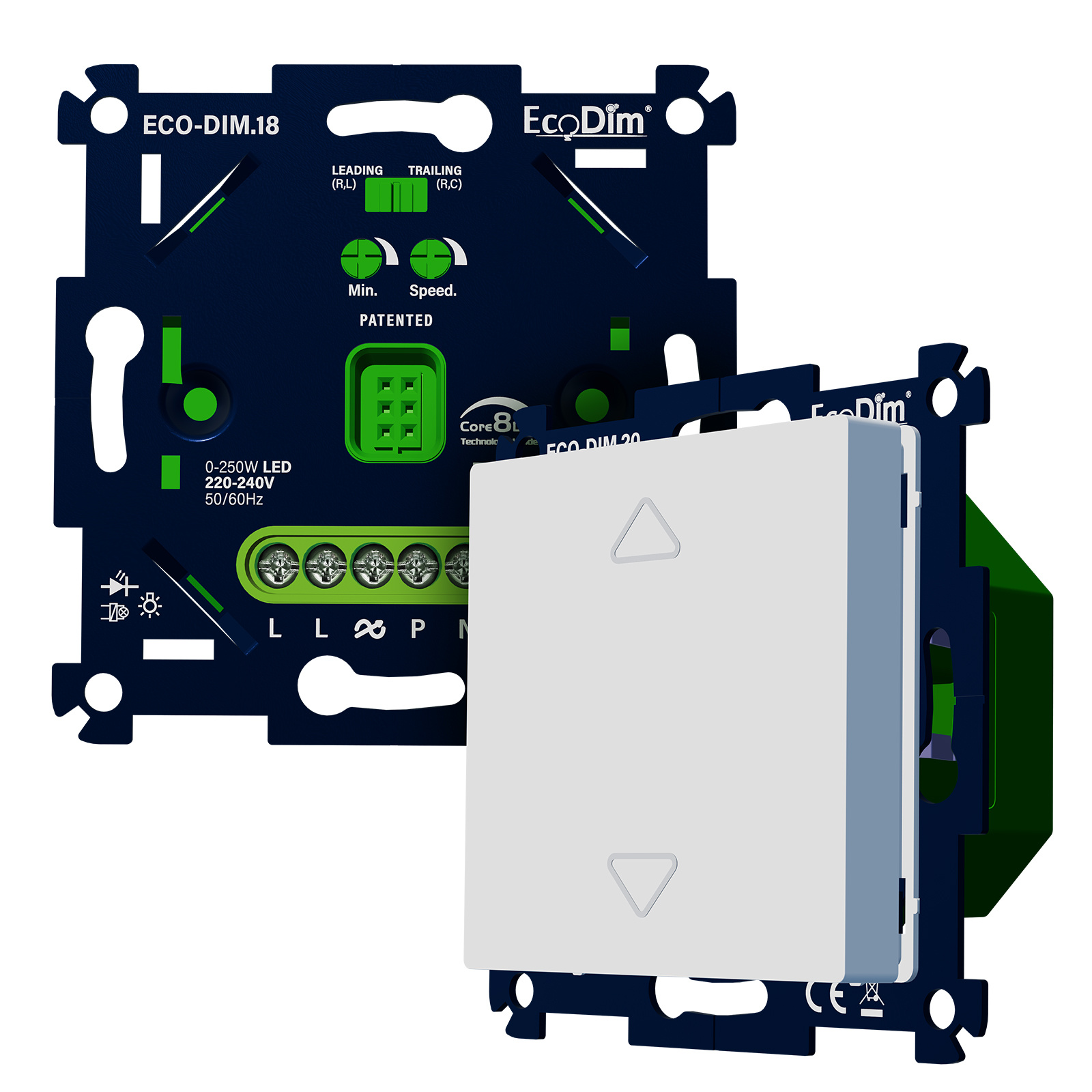 ECO-DIM.18 LED touch / push dimmer 0-250W (RLC) + ECO-DIM.20 secondary unit