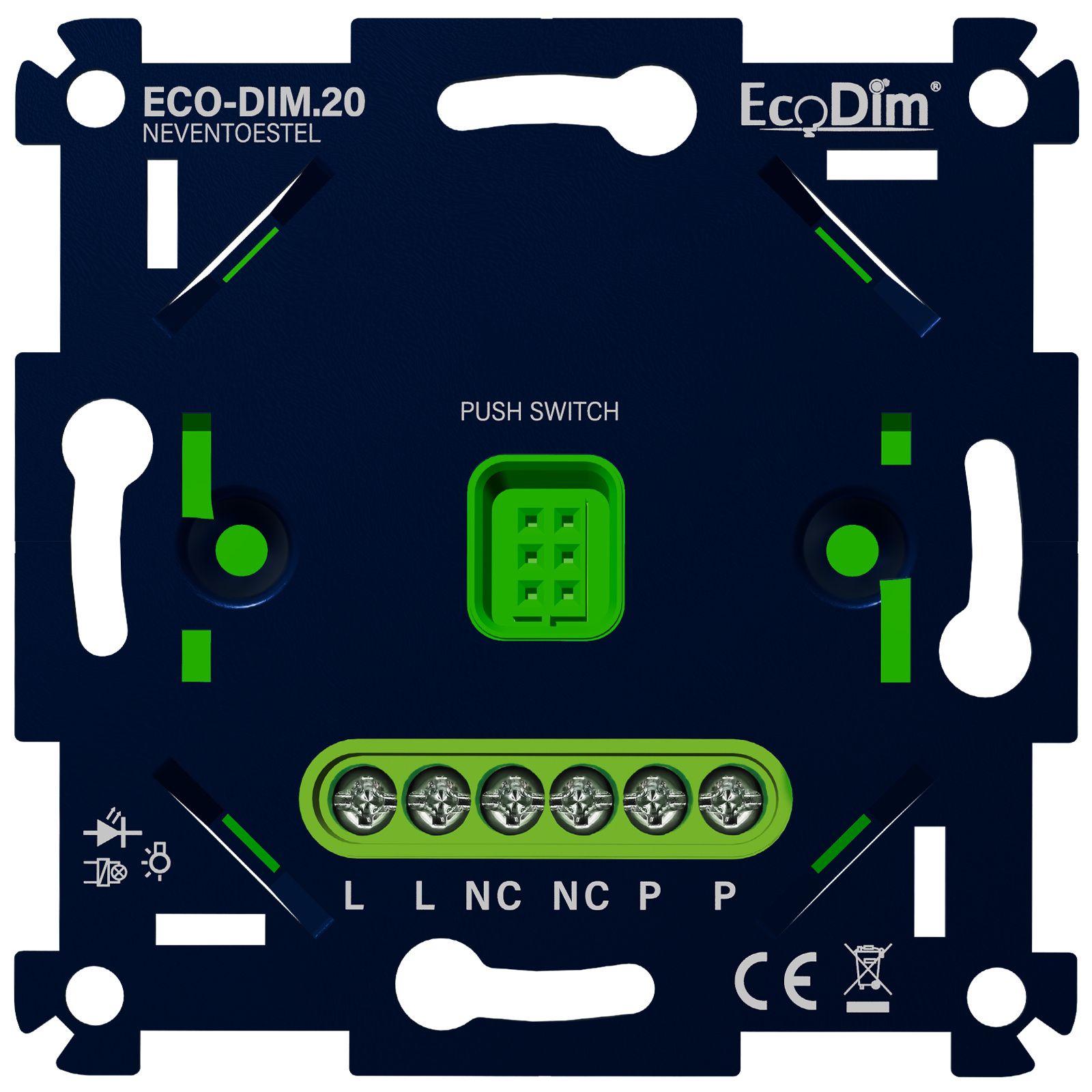 ECO-DIM.18 LED touch / push dimmer 0-250W (RLC) + ECO-DIM.20 secondary unit
