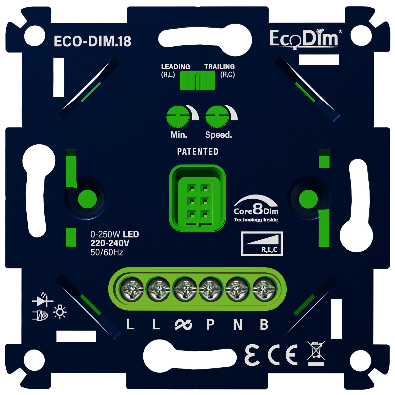 ECO-DIM.18 LED touch / push dimmer 0-250W (RLC)