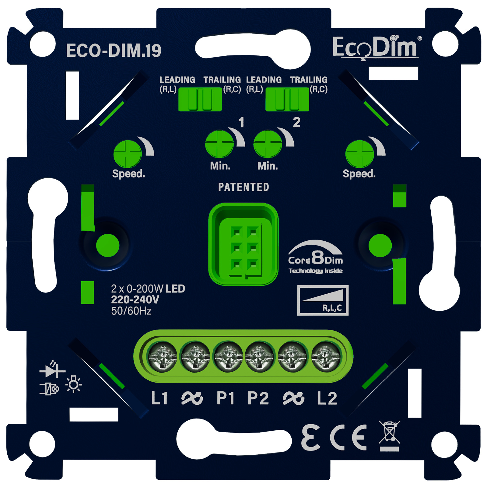 ECO-DIM.19 LED touch / push dimmer duo 2x 0-200W (RLC)