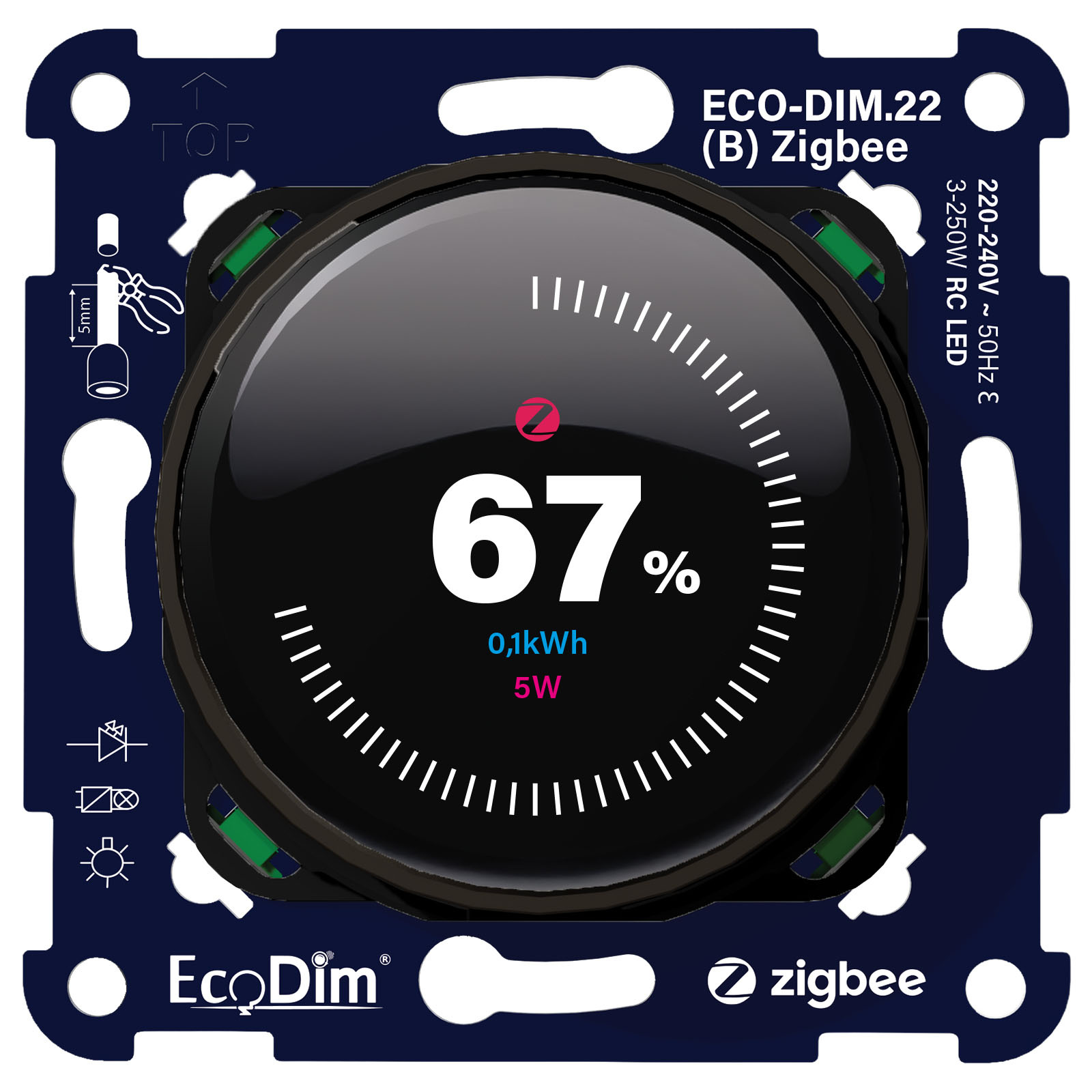 ECO-DIM.22 (B) Variateur d'intensité lumineuse Zigbee noir 250 W (RC)