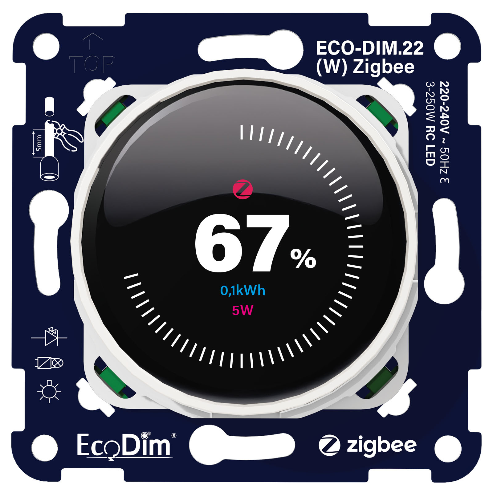 ECO-DIM.22 (W) Variateur d'intensité lumineuse Zigbee blanc 250 W (RC)