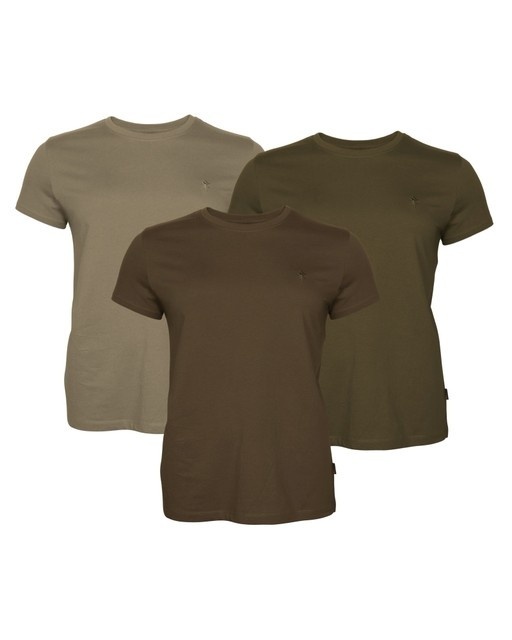 3-Pack T-Shirt - Women - Green/H.Brown/Khaki