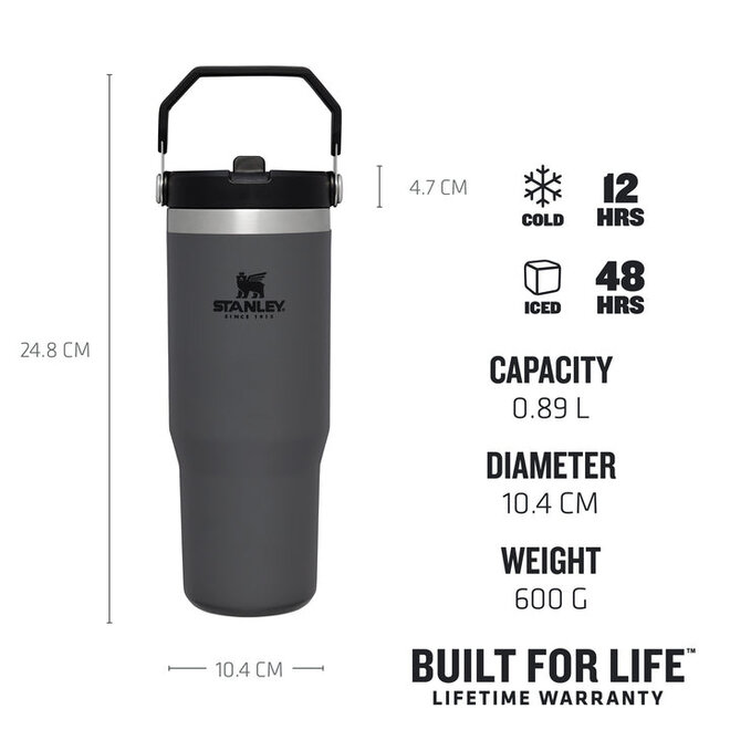 The IceFlow™ Flip Straw Tumbler - 0.89L / 30oz -Charcoal