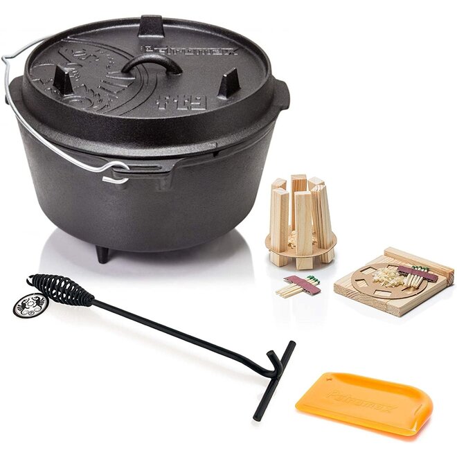 Dutch Oven FT9-9QT (met pootjes) Set - Pan + Deksellifter + Schraper + Vuur Starter Kit (5x)