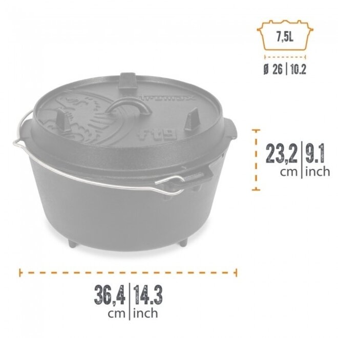 Dutch Oven FT9-9QT (met pootjes) Set - Pan + Deksellifter + Schraper + Vuur Starter Kit (5x)