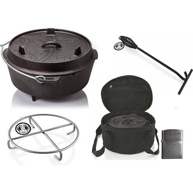 Dutch Oven FT6-6QT (met pootjes) Set - Pan + Opbergtas + Deksellifter + Trivet + Zippo Aansteker