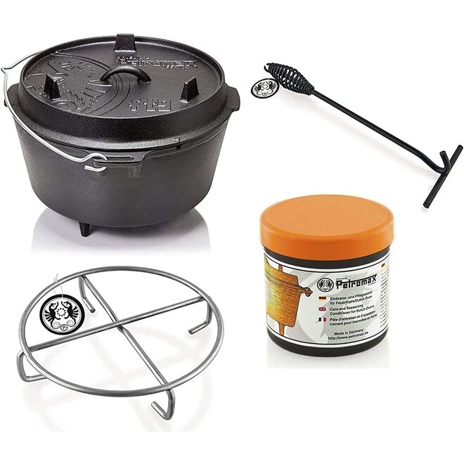 Dutch Oven FT6-6QT (met pootjes) Set - Pan + Deksellifter + Conditioner + Trivet