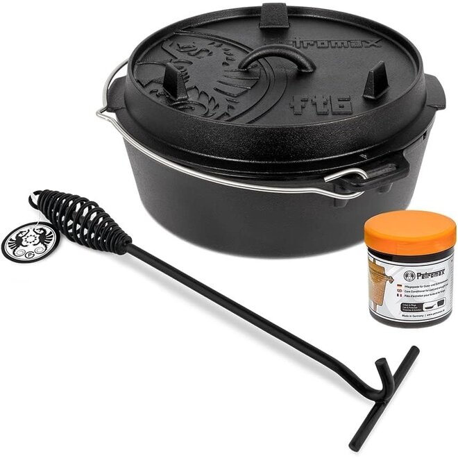 Dutch Oven FT6-6QT (zonder pootjes) Set - Pan + Deksellifter + Conditioner