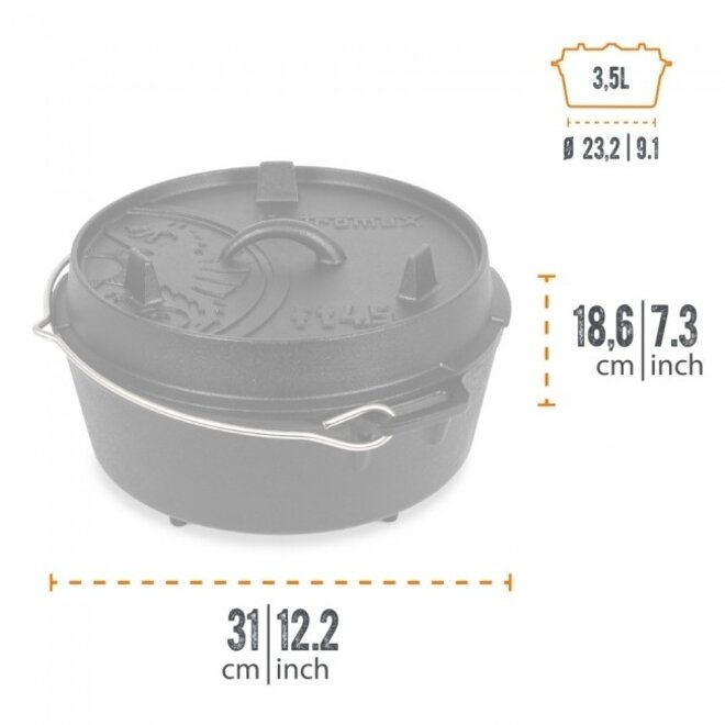 Dutch Oven FT4.5-4.5QT (met pootjes) Set - Pan + Professioneel Deksellifter + Schraper + Vuurhandschoenen