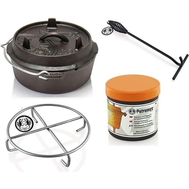 Dutch Oven FT3-3QT (zonder pootjes) Set - Pan + Deksellifter + Conditioner + Trivet