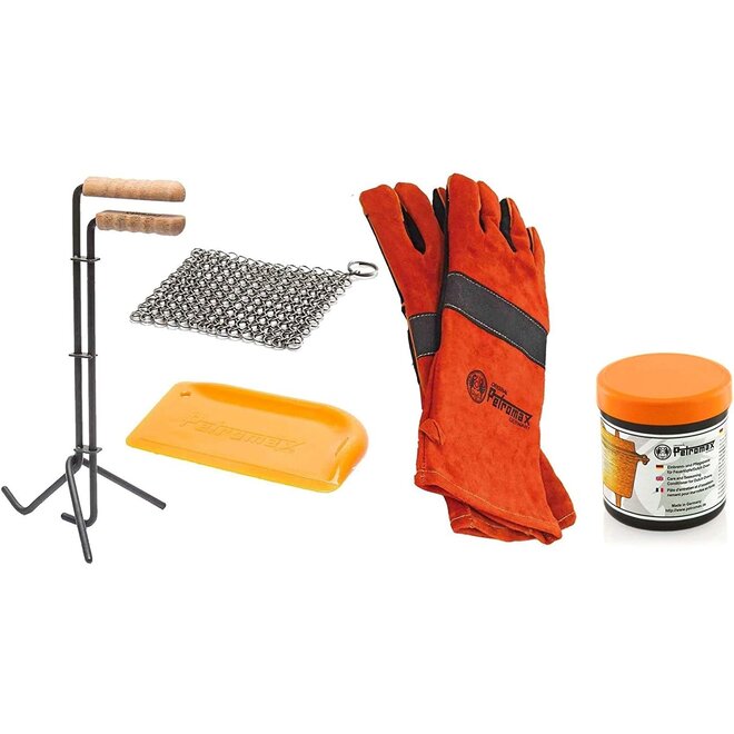 Dutch Oven Accessoire Set - Conditioner + Schraper + Professioneel Deksellifter + Chainmail Cleaner + Vuurhandschoenen