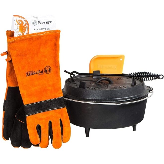 Dutch Oven FT6-6QT (met pootjes) Set - Pan + Deksellifter + Vuurhandschoenen + Schraper