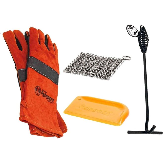 Dutch Oven Accessoire Set - Vuurhandschoenen + Cleaner + Deksellifter + Schraper