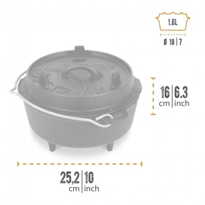 Dutch Oven FT3-3QT (met pootjes) Set - Pan + Deksellifter + Vuurhandschoenen + Cleaner