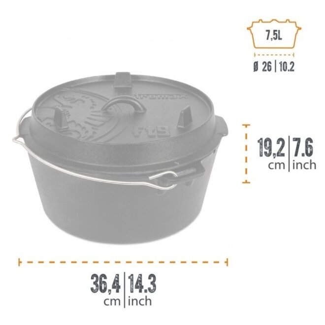 Dutch Oven FT9-9QT (zonder pootjes) Set - Pan + Deksellifter + Conditioner