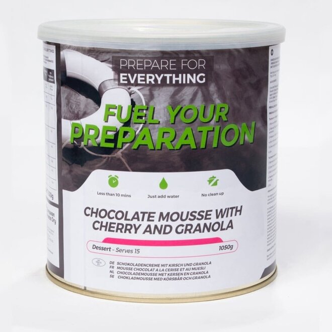 Chocolademousse met Granola & Kers - Blik 15 Porties (1050 gram) - THT: 18-10-2047
