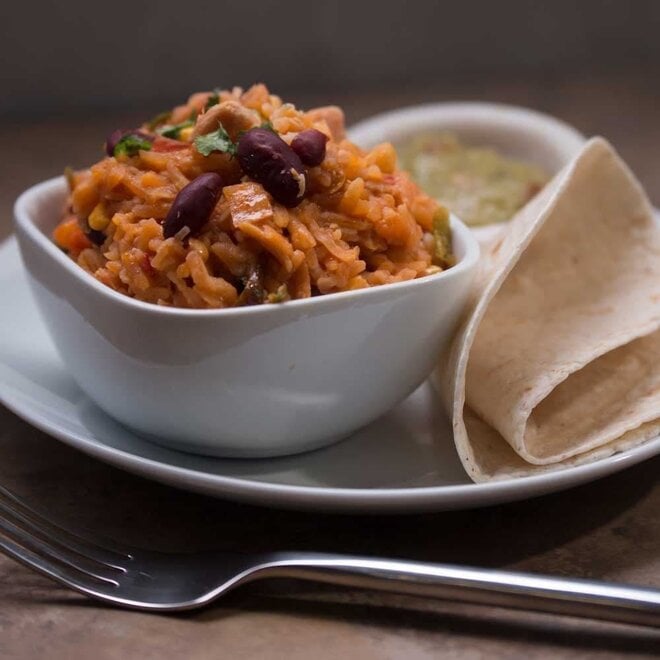 Kip Fajita met Rijst - Blik 8 Porties (800 gram) - THT: 24-10-2049