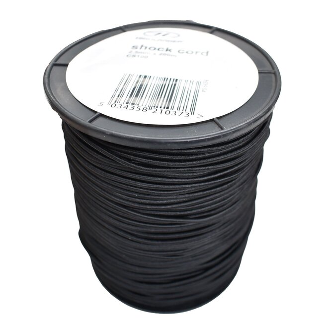 Shock Cord 2,5 mm Zwart (rol 200 meter)