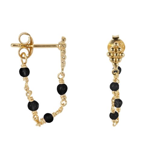 Betty Bogaers Wieber Chain Black Stones Stud Earring Gold Plated Betty Bogaers Wieber Chain Black Stones Stud Earring Gold Plated