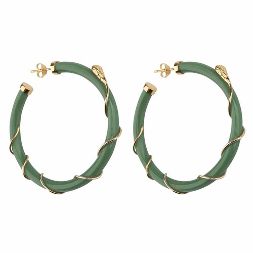 Betty Bogaers Resin Snake Hoop Earring Gold Plated - green Betty Bogaers Resin Snake Hoop Earring Gold Plated - green
