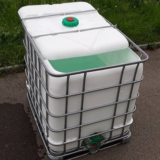 Regenwassertonne eckig weiss 1000 Liter offen mit Deckel auf Stahl-Palette