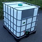 IBC Container NEU 1000 Liter WEISS mit SICHTSCHUTZ für FOOD auf Kunststoff-Palette #65VP-GC-NEU-REGEN-USER