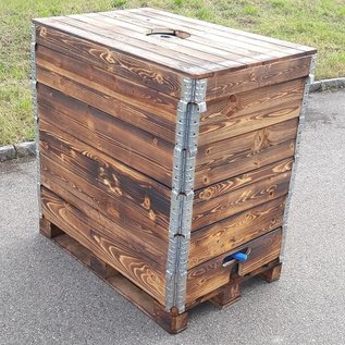 Regenwassertank mit Holz verkleiden & flammen 800 Liter IBC NEU für Trinkwasser auf Holz-Palette