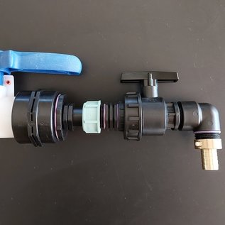 IBC Adapter FEINGEWINDE 2-Zoll / 58mm Auslauf mit Ersatz-Kugelhahn und 1-Zoll Aussengewinde