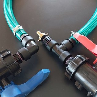 IBC Tankverbindung mit 2-Zoll Anschlüssen mit Schlauch übereinander