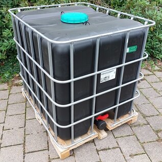 IBC Container SCHWARZ (UV SCHUTZ) 1000 Liter für Trinkwasser und Lebensmittel auf Holzpalette