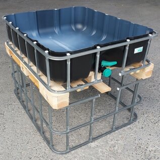 Balkon-Hochbeet für Salat 250 Liter SCHWARZ auf Kunststoff-Palette 55 cm erhöht aus IBC #IBC64HB-VP250&55-Salat-REGEN-USER