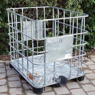 IBC Gitterbox weitmaschig für Brennholzlagerung auf Metall- / PE- Palette