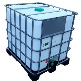IBC Container NEU 1000 Liter WEISS mit SICHTSCHUTZ für FOOD auf Kunststoff-Palette