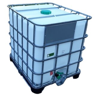 IBC Container NEU 1000 Liter WEISS mit SICHTSCHUTZ für FOOD auf Hybrid-Palette
