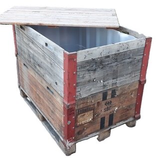 Offener HOLZ-Wassertank mit Patina 600 Liter / 640 Liter IBC für Trinkwasser NEU (lebensmittelecht) auf Holzpalette