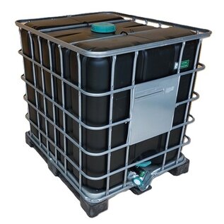 IBC Wassertank SCHWARZ 1000 Liter für Trinkwasser und Lebensmittel auf Metall- Kunststoffpalette