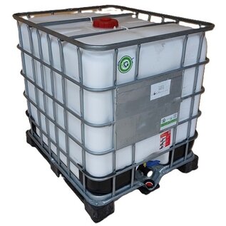 IBC Container 1000 Liter WEISS auf Metall-Kunststoff-Palette