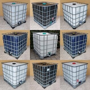 1000 Liter IBC Wassertank weiss bis schwarz auf Metall- oder Metall-PE-Palette