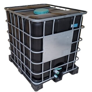 IBC Wassertank SCHWARZ 1000 Liter für Trinkwasser mit 225-Deckel auf Kunststoffpalette