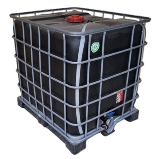 Regenwassertonne SCHWARZ 1000 Liter auf Metall-Kunststoff-Palette mit UV-Schutz