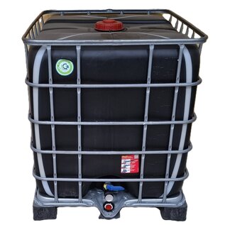 Regenwassertonne SCHWARZ 1000 Liter auf Metall-Kunststoff-Palette mit UV-Schutz