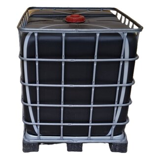 Regenwassertonne SCHWARZ 1000 Liter auf Metall-Kunststoff-Palette mit UV-Schutz